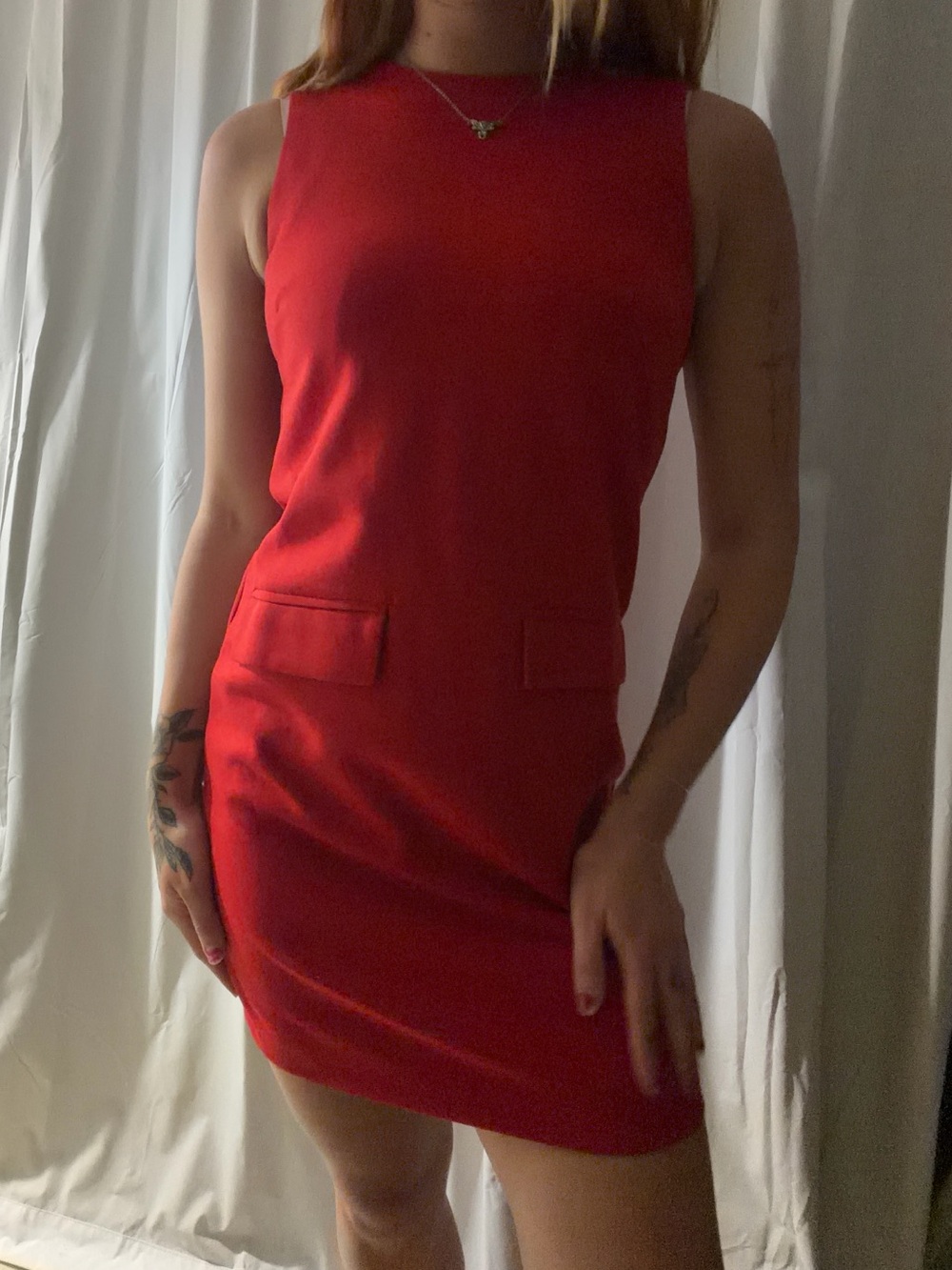 New Express Red Mini Shift Dress Xs